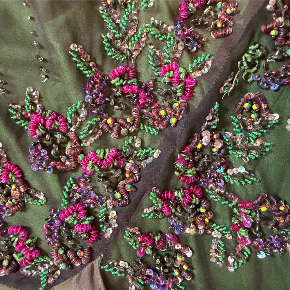 Vintage Y2K 100% Silk Beaded Dress Vintage Beaded Dress Fairy Prom Green Ombré - Picture 6 of 17
